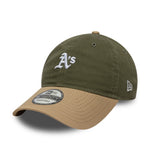 New Era Oakland Athletics 9TWENTY mini washed kontrast cap i oliven og beige farver, afslappet og stilfuldt hovedbeklædning