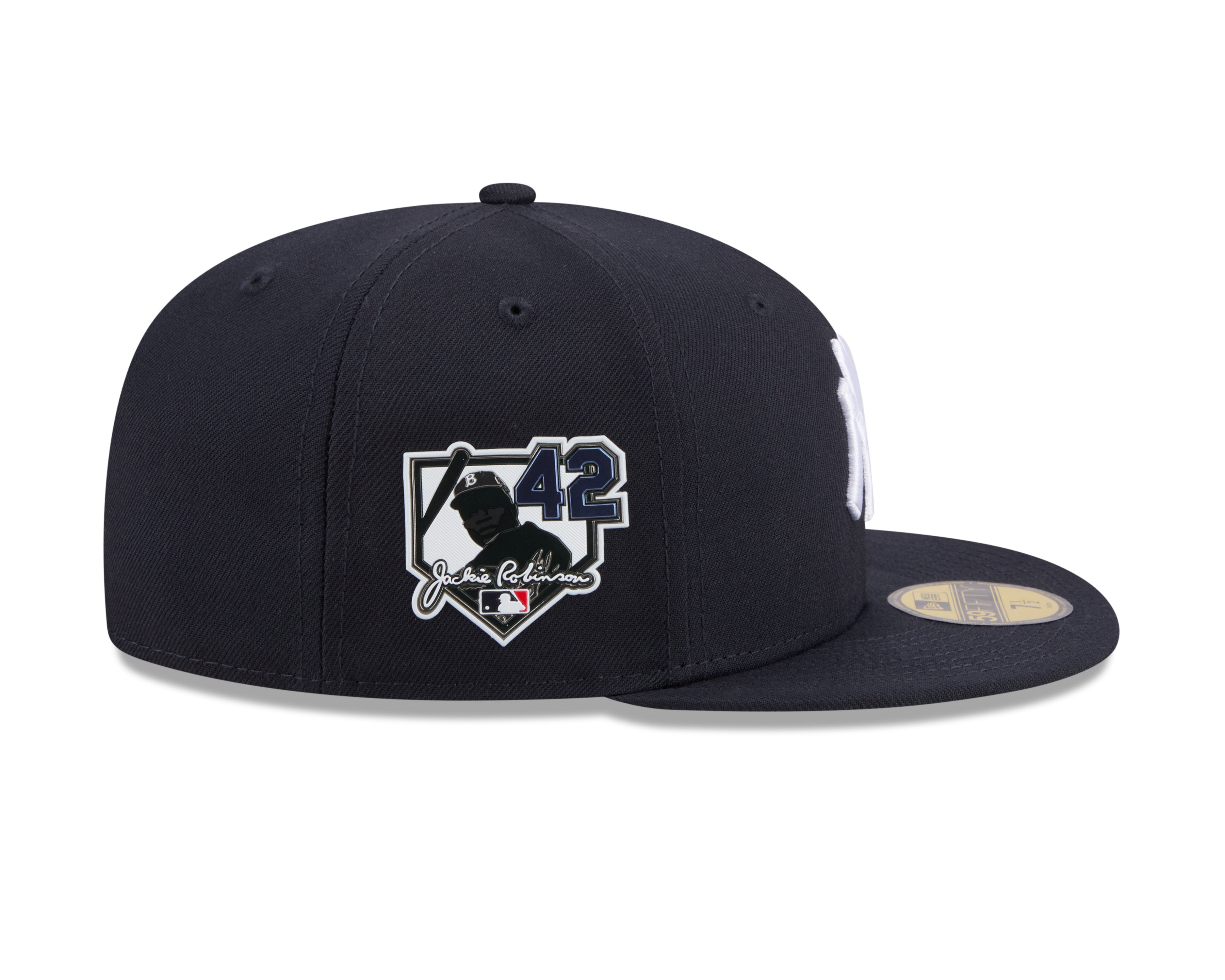 New Era 59FIFTY baseballkasket med Jackie Robinson JRD design, navy farve, til Yankees fans, synlig fra højre side.