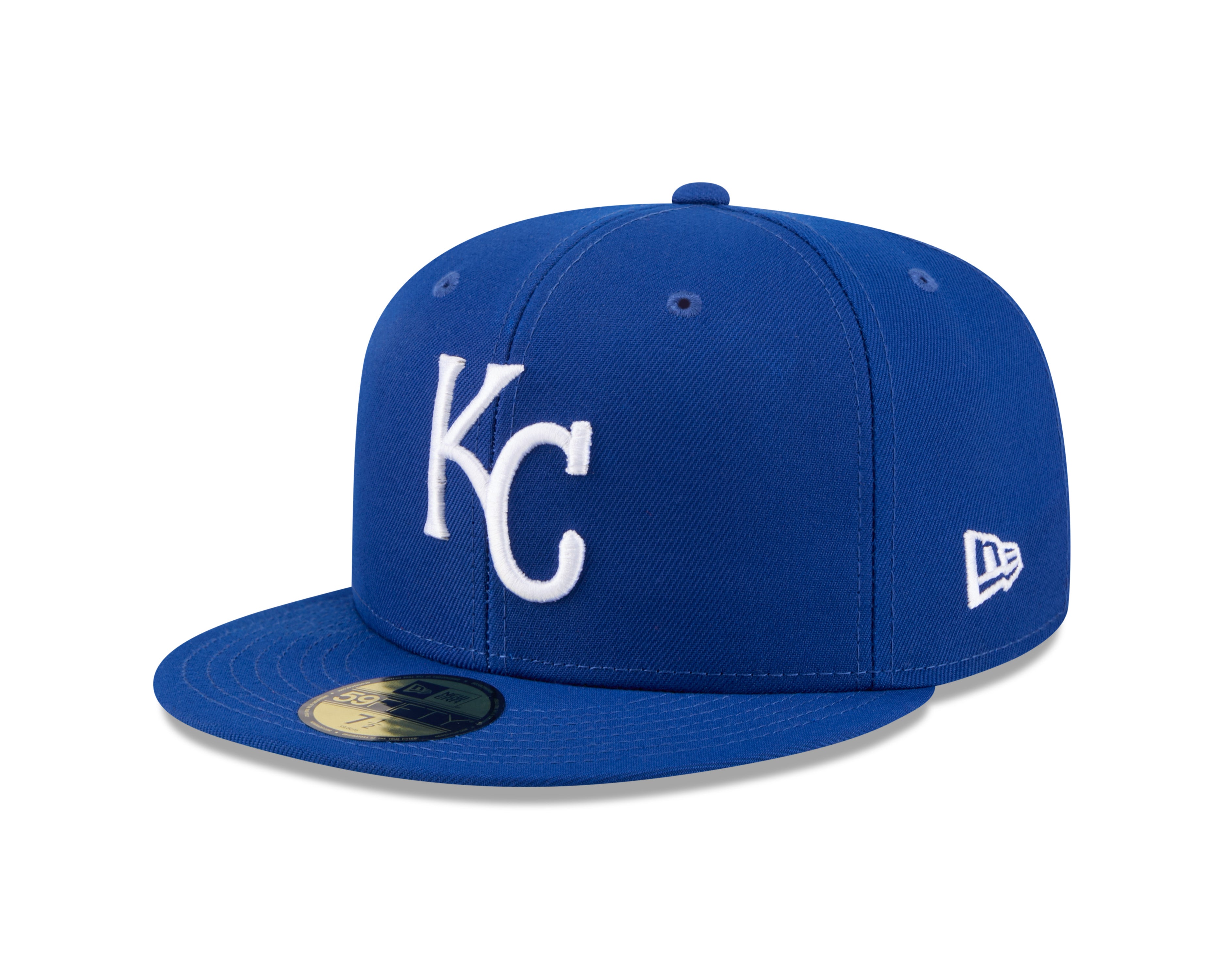 New Era 59FIFTY baseballkasket med Jackie Robinson JRD design i blå Kansas City Royals farver, synligt fra forsiden