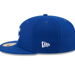 New Era 59FIFTY baseballkasket med Kansas City Royals logo i blå, Jackie Robinson JRD design, front- og sidetryk.
