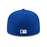 Blå New Era 59FIFTY baseballkasket med Jackie Robinson JRD og Kansas City Royals logo, frontvisning, ægte sportstil