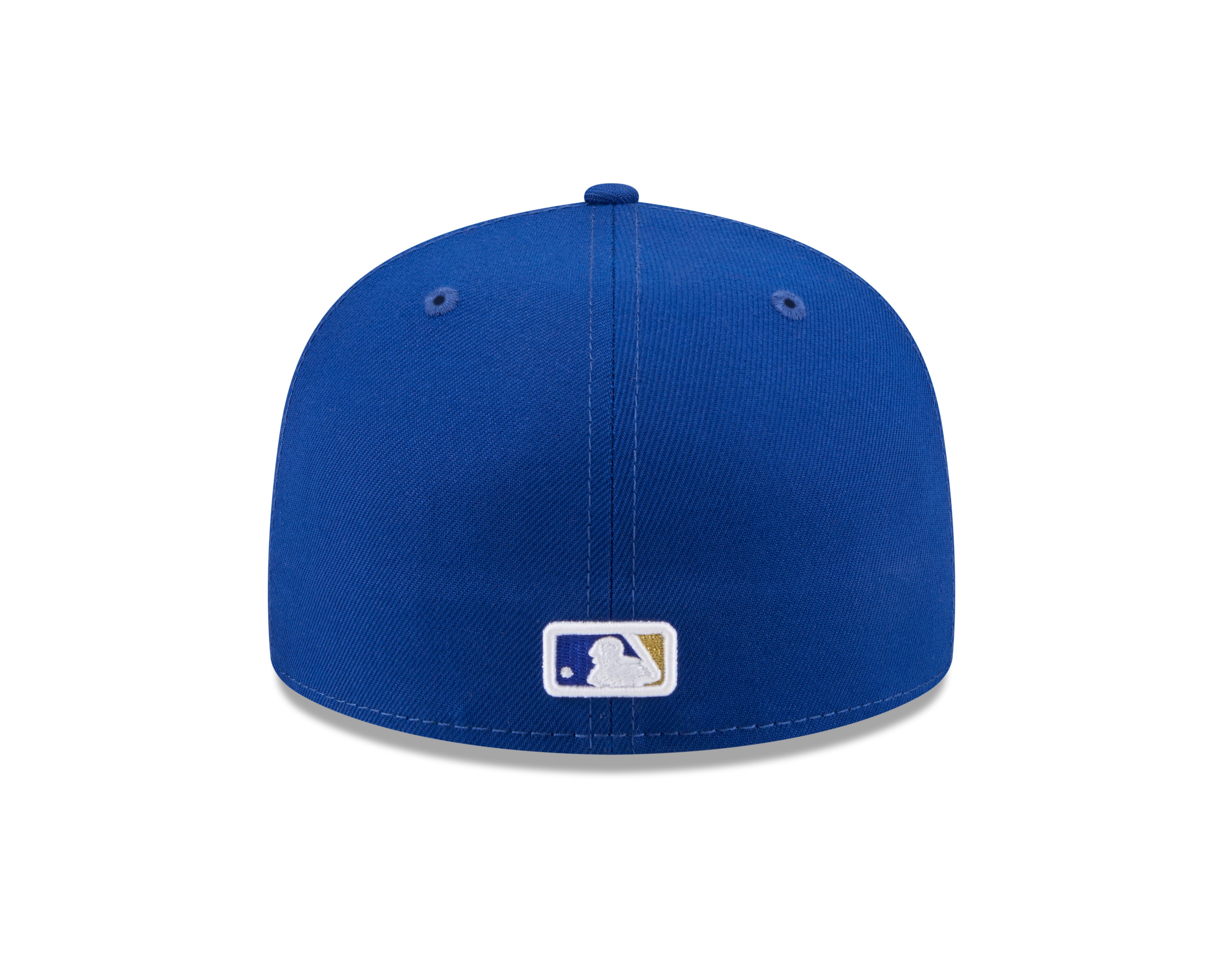 Blå New Era 59FIFTY baseballkasket med Jackie Robinson JRD og Kansas City Royals logo, frontvisning, ægte sportstil