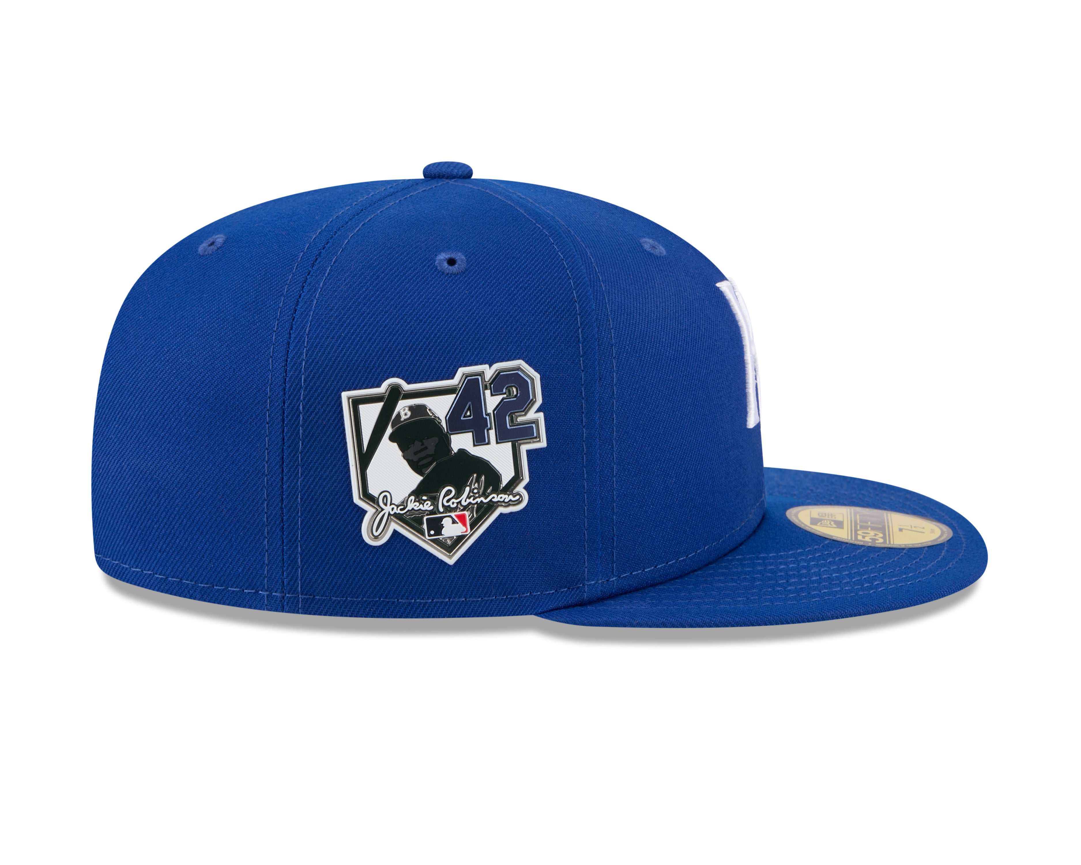 New Era 59FIFTY cap med Jackie Robinson JRD design i blå Kansas City Royals logo, synlig på højre side.