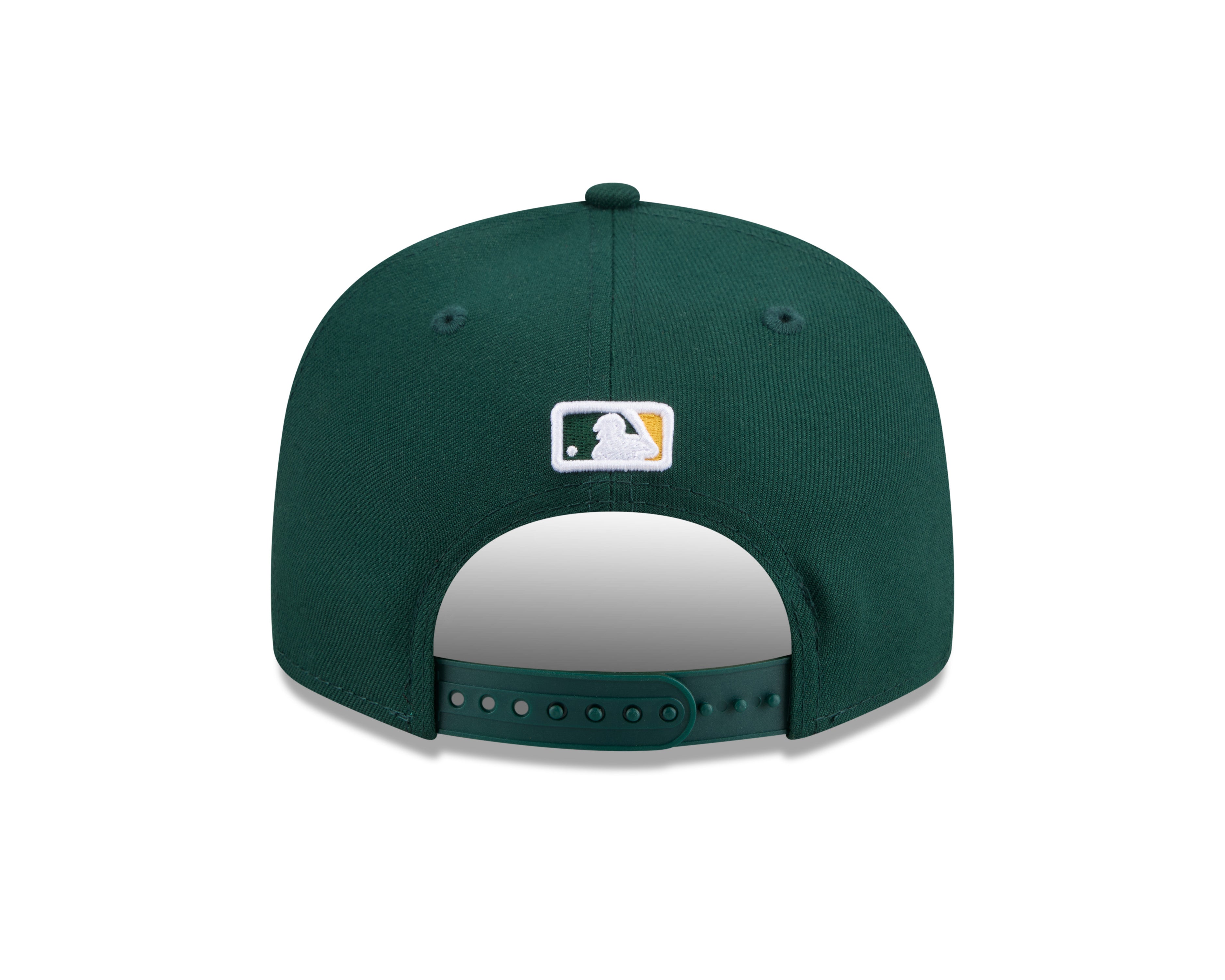 New Era 9FIFTY snapback cap med Oakland Athletics logo, sort og grøn, afslappet baseballkappe med flat skygge.