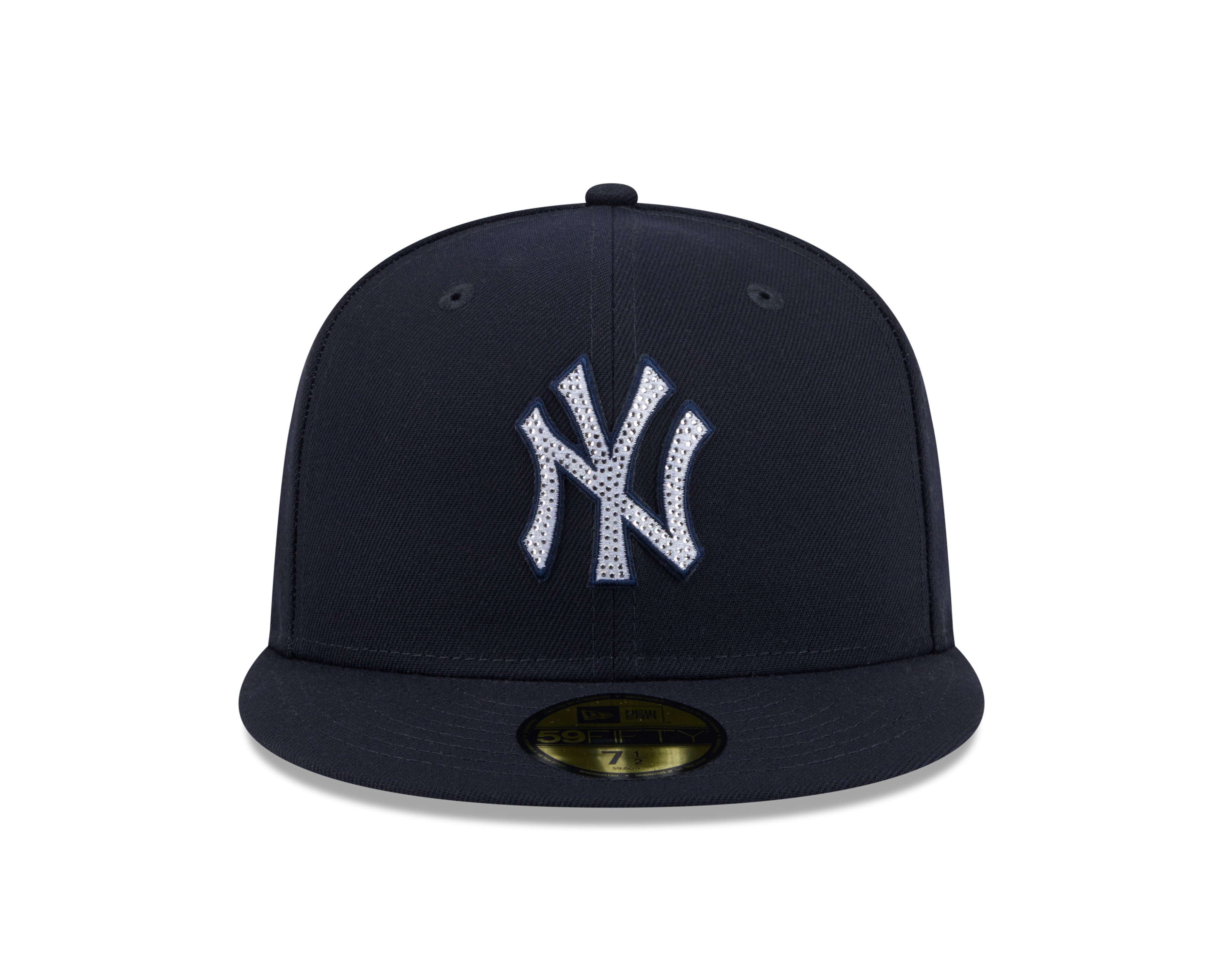 New Era 59FIFTY fitted kasket med rhinestone badge og NY Yankees logo, sort med detaljeret syn.