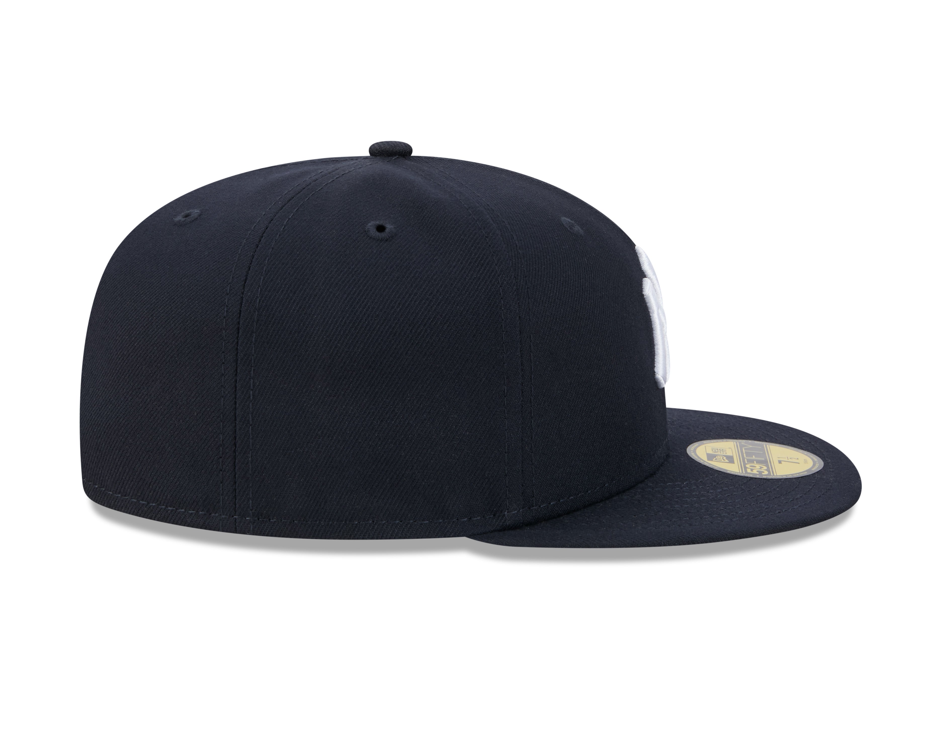 New Era 59FIFTY fitted cap med side script, New York Yankees logo, navy farve, front og side synlig.