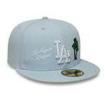 Lysblå New Era 59FIFTY fitted cap med Los Angeles Dodgers CITY ICON logo, klassisk baseballkappe med flat top og justerbar pasform