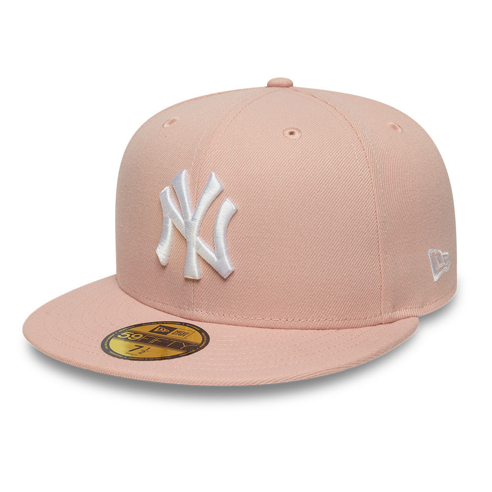 New Era 59FIFTY fitted cap med Yankees logo i pastel pink, sportstøj til baseballfans, frontlåg og justerbar pasform