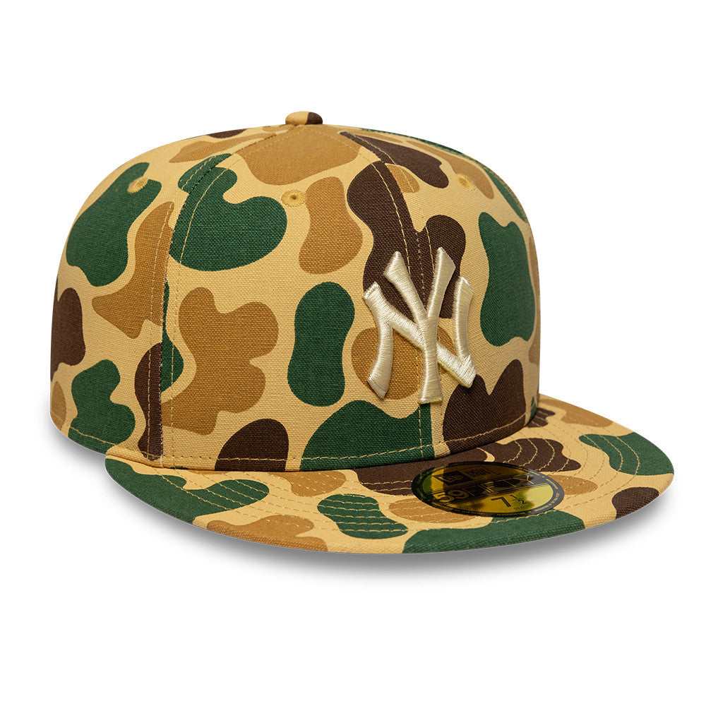 Ny Era 59FIFTY fitted kasket med beige camo print og New York Yankees logo, stilfuld og komfortabel cap.