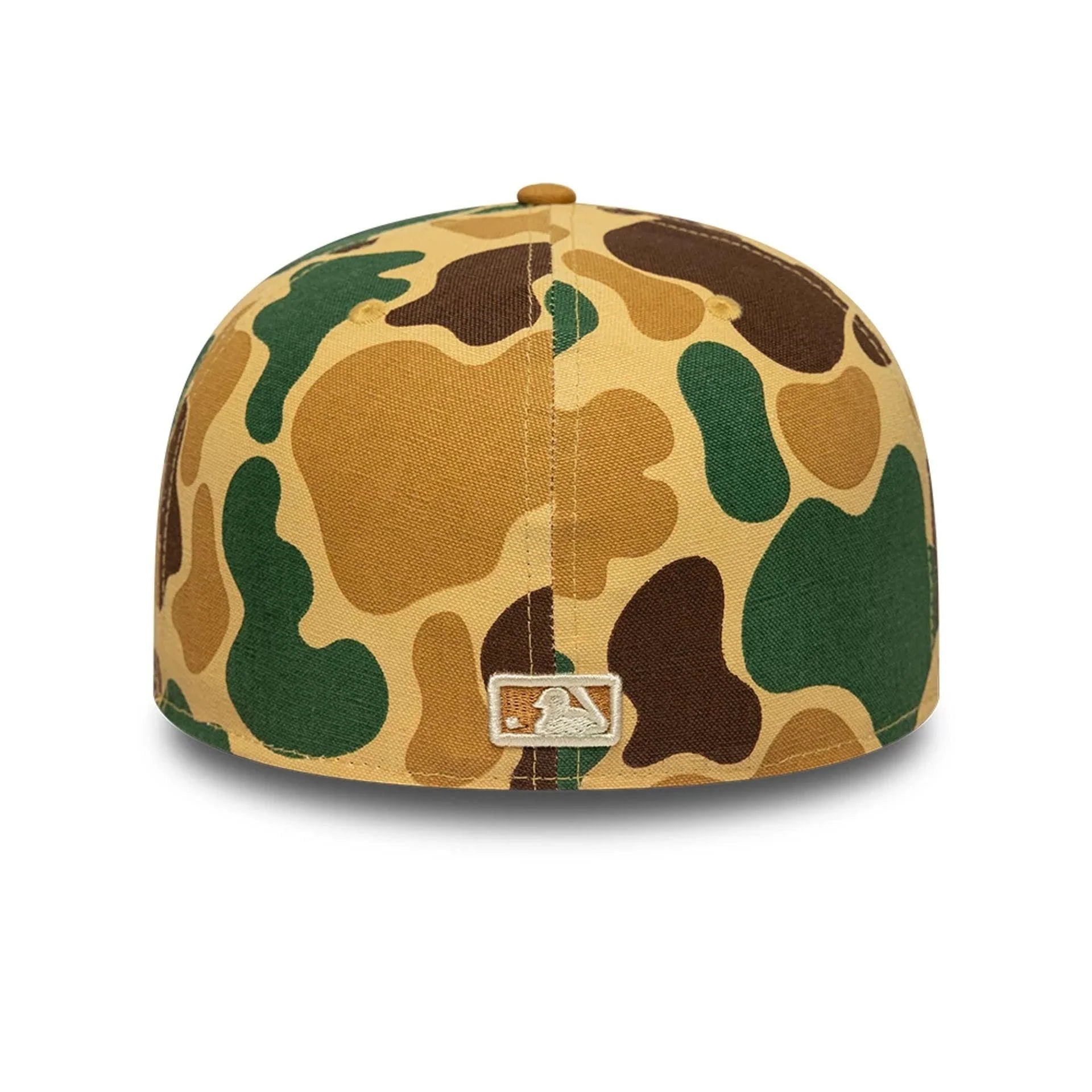 New Era 59FIFTY fitted cap med beige camo mønster og NY Yankees logo, sportsligt og moderne hattesdesign