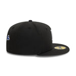 Sort New Era 59FIFTY Fitted Cap med Los Angeles Dodgers logo og hjerte-ikon, sort og hvid farvekombination.