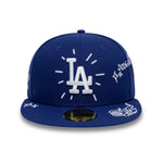 New Era 59FIFTY fitted cap med Los Angeles Dodgers design i blå med scribble-mønster, sporty og stilfuld baseballkappe