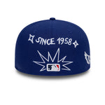 Blå New Era 59FIFTY fitted cap med Dodgers og scribble-design, afslappet baseballkasket med flat top og justerbar rem