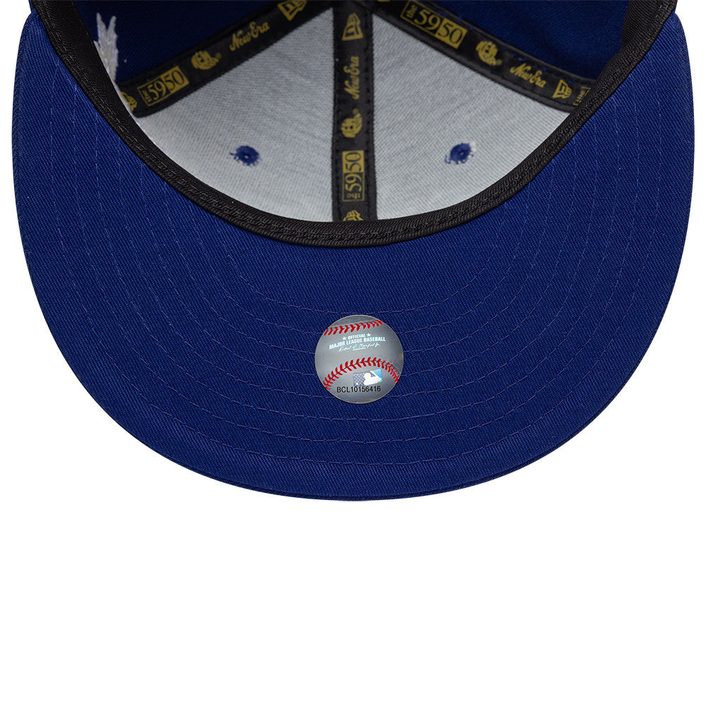New Era 59FIFTY fitted baseballkasket med Los Angeles Dodgers, blå med scribble-design og flat brem.