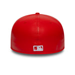 Rød New Era New York Yankees 59FIFTY fitted cap i læder, med baseballlogo og flatskygge.