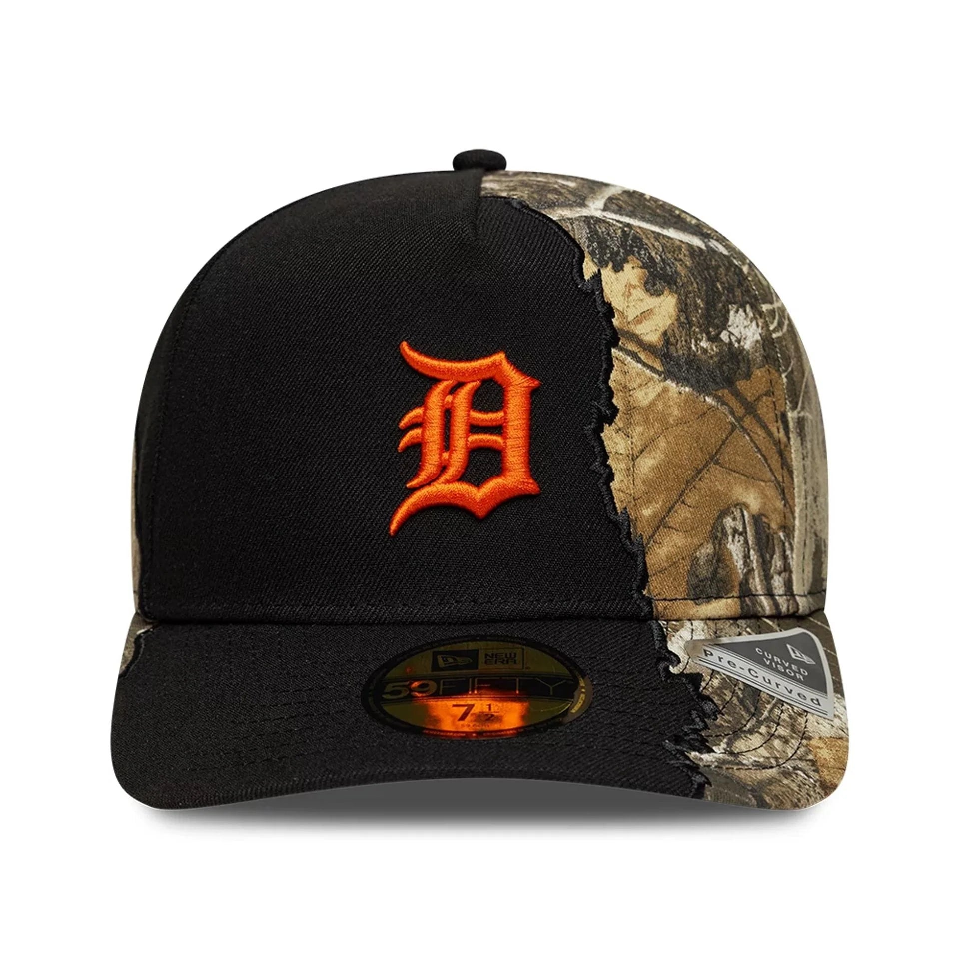 Sort New Era 59FIFTY A-Frame Detroit Tigers baseball cap med Split Real Tree camouflage mønster.