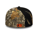Sort New Era 59FIFTY A-Frame cap med Detroit Tigers logo og SPLIT REAL TREE design, glat og stilfuld.