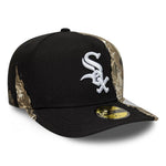 Sort New Era 59FIFTY A-Frame Chicago White Sox caps med Split Real Tree camo mønster, justeret pasform og logo på fronten.