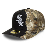 Sort New Era 59FIFTY A-Frame fitted cap med Chicago White Sox logo og Split Real Tree camouflage mønster.