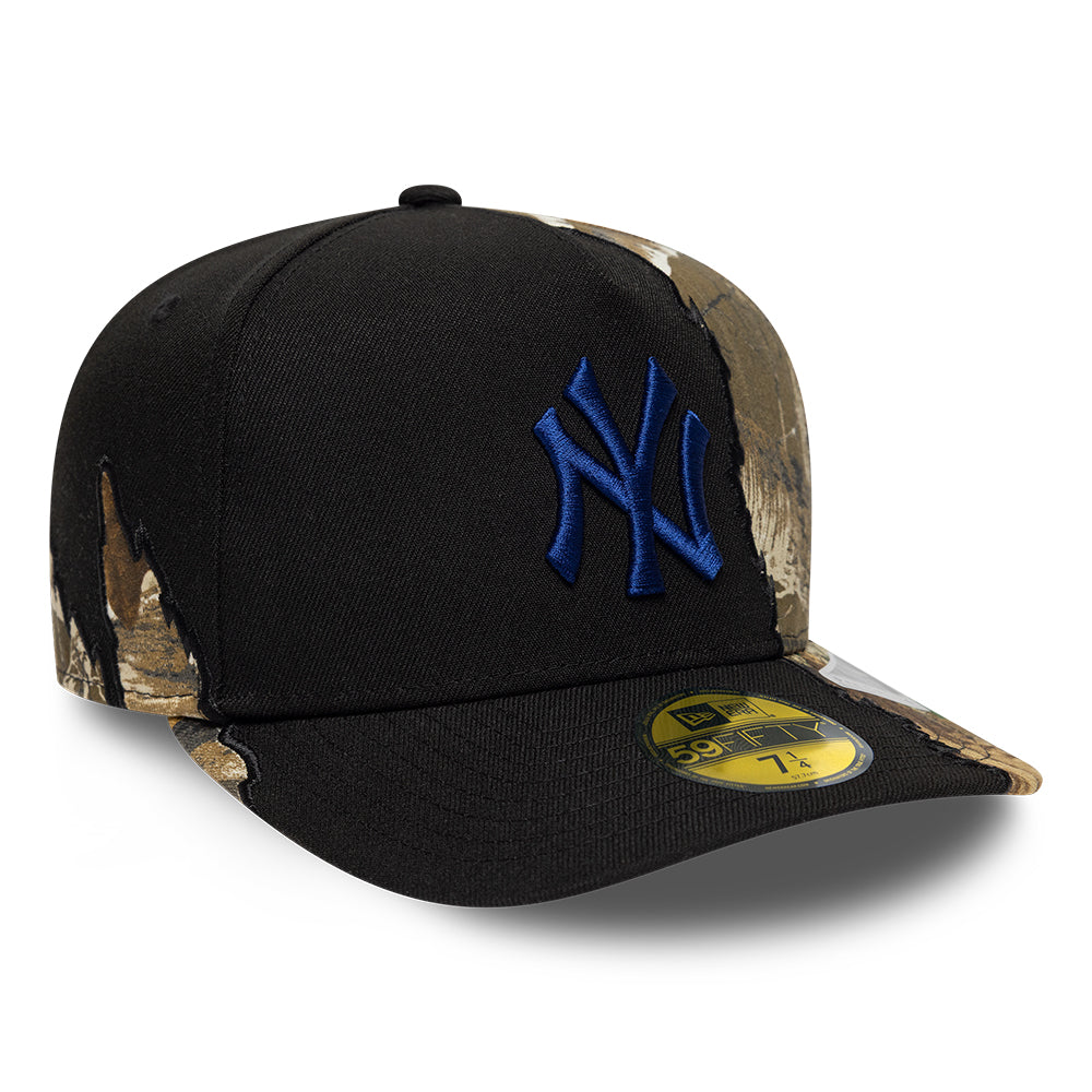Sort New Era 59FIFTY A-Frame Yankees cap med split Real Tree camo mønster, justeret pasform, til mænd og kvinder