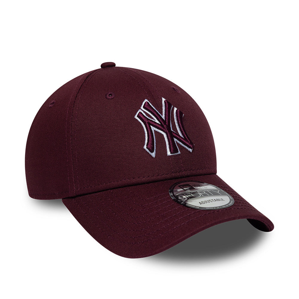 New Era 9FORTY New York Yankees-kasket i bordeaux med hvidt TEAM OUTLINE-logo