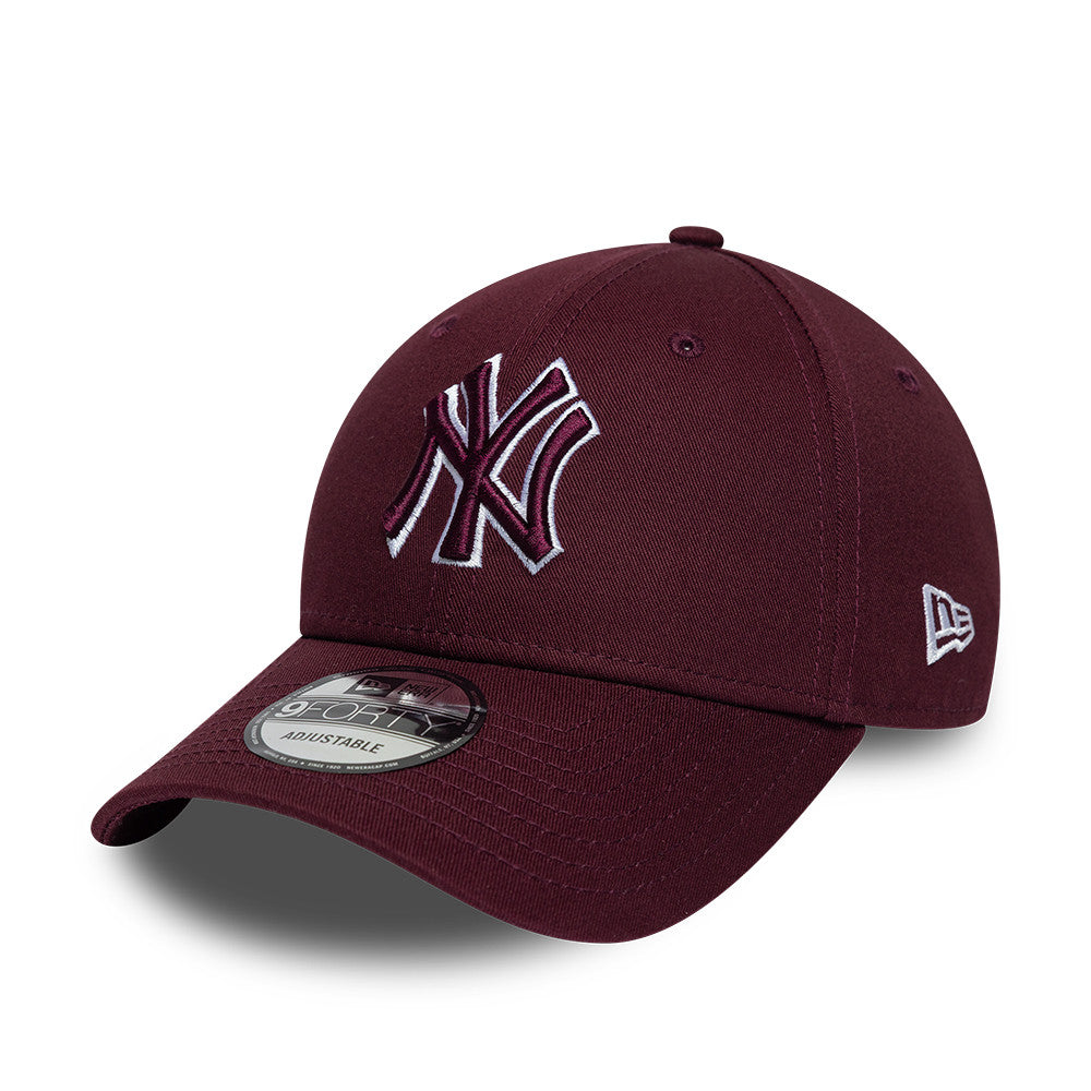 New Era 9FORTY New York Yankees cap i bordeaux og hvid med TEAM OUTLINE-logo