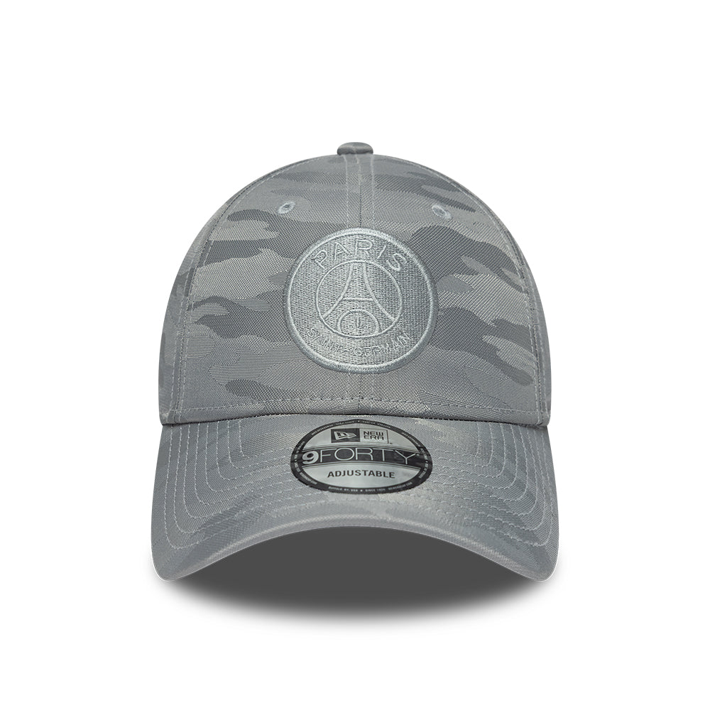 Grå New Era 9FORTY PSG kampecap med tonal camouflage-mønster, justerbar snapback og sportligt design.