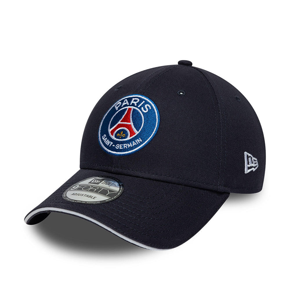 New Era 9FORTY Paris Saint Germain cap i navy med justerbar rem og logo foran.
