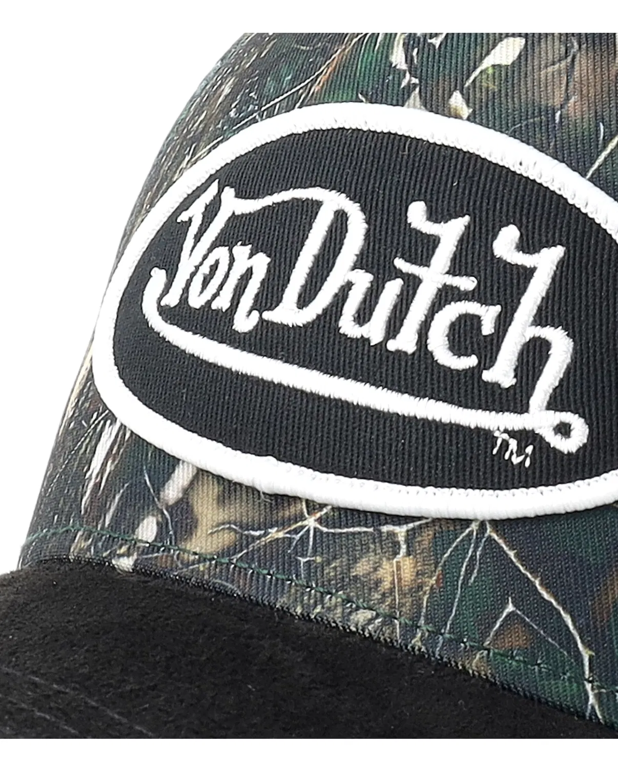 Sort kamuflage Von Dutch A-Frame kasket med oval patch og logo i front, afslappet og stilfuld cap til hverdag.