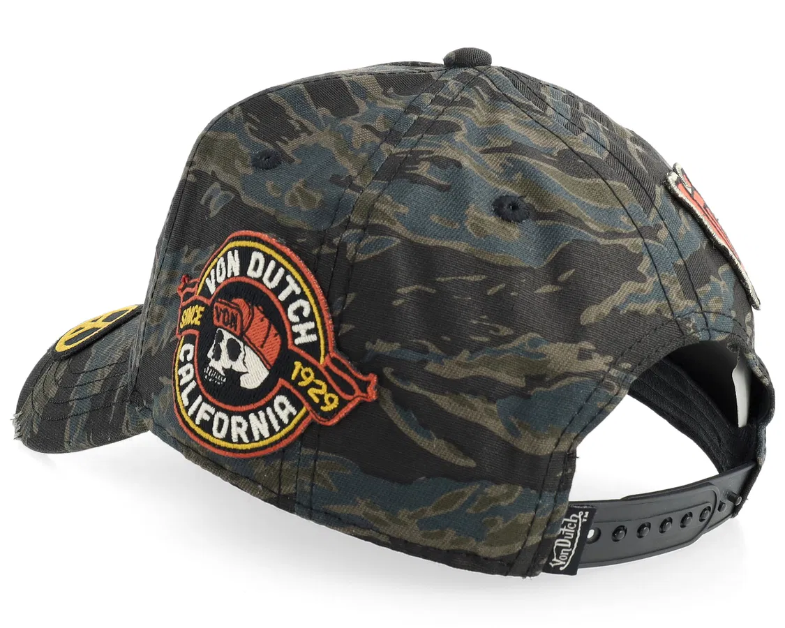 Von Dutch baseballkasket med tiger camo mønster, A-Frame AOP design, afslappet og stilfuld cap.