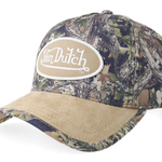 Von Dutch A-Frame kasket med beige kamouflage, oval patch og logo, afslappet og stilfuldt hattedesign.