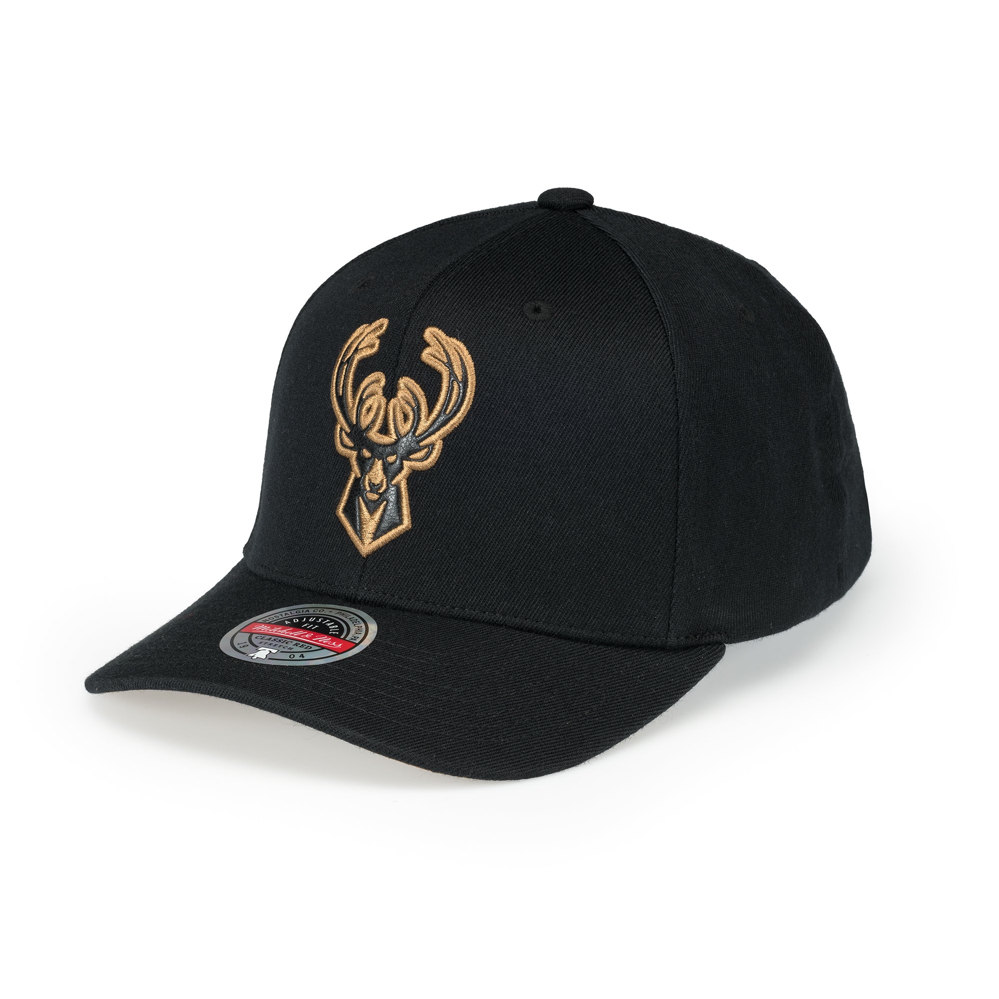 Mitchell & Ness - Leather Logo Snapback - Milwaukee Bucks - Black - Headz Up 