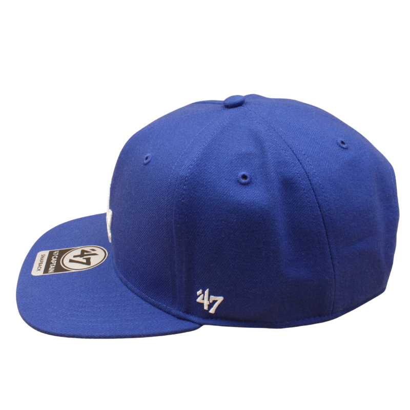 '47 Los Angeles Dodgers Captain Snapback Cap i royalblå med Dodgers-logo foran og flat skygge.