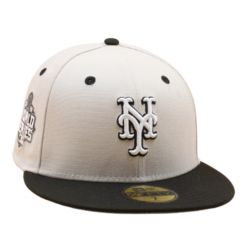 New Era New York Mets Cooperstown 59Fifty kasket i sten og sort farve med World Series 2015 logo.