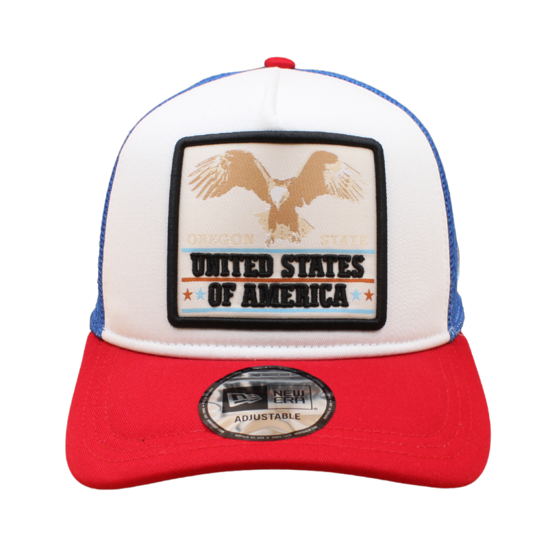 New Era - Eagle Patch - A-Frame Trucker Adjustable Cap - White/Red/Blue - Headz Up 
