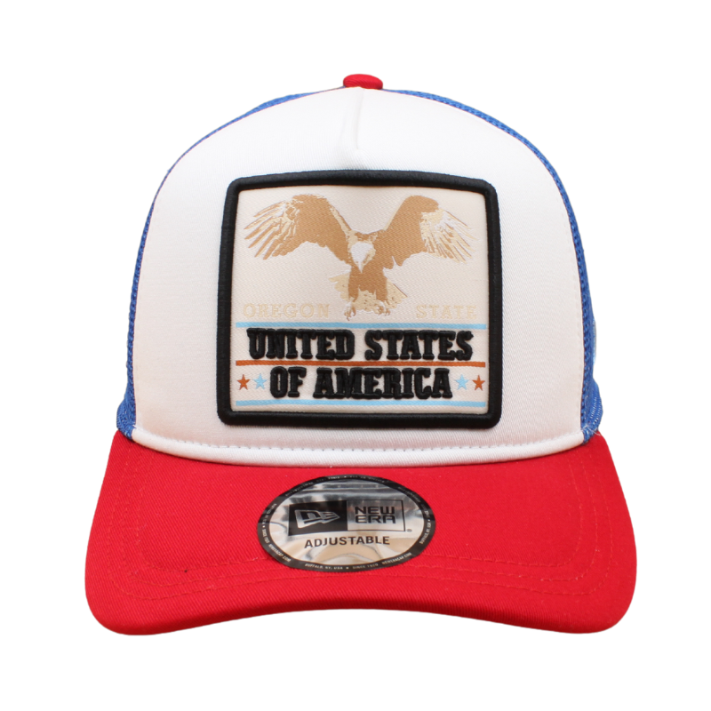 New Era - Eagle Patch - A-Frame Trucker Adjustable Cap - White/Red/Blue