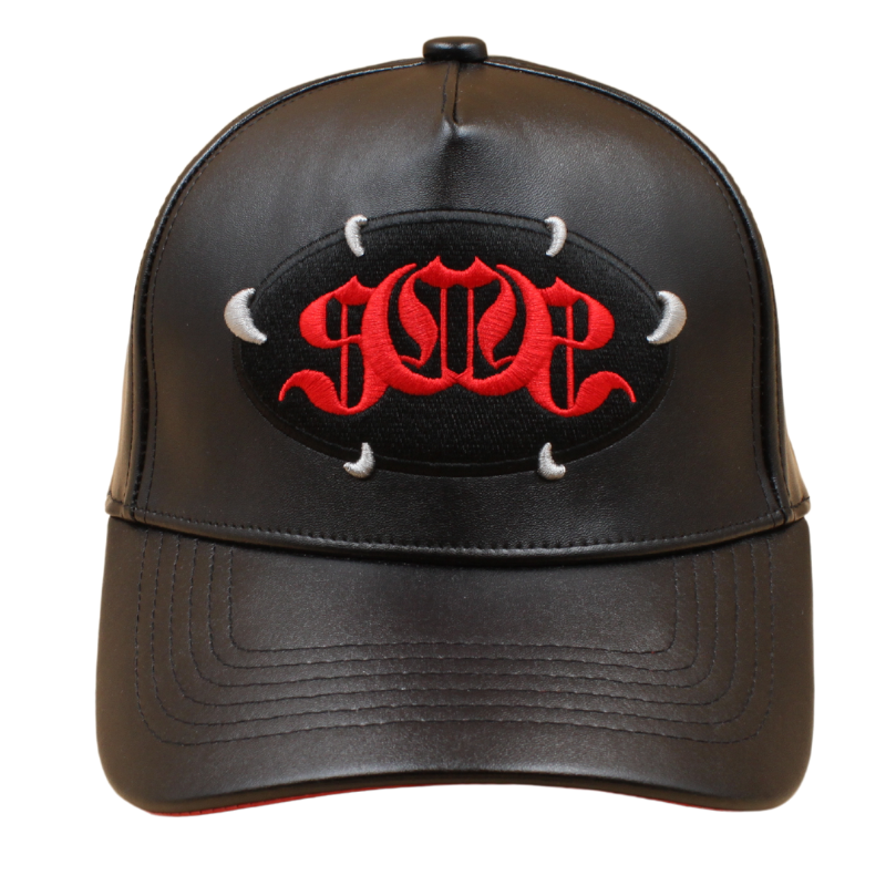 Black PU Leather Sabochini - "FANGS" Logo A-Frame Cap - Headz Up 