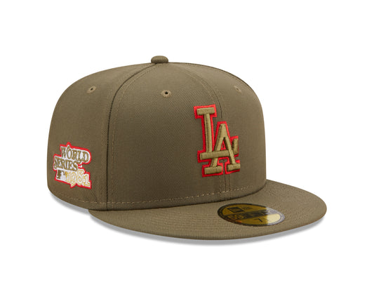 New Era - Los Angeles Dodgers Cooperstown 59Fifty Fitted World Series 1981 - Olive/Red Outline - Headz Up 