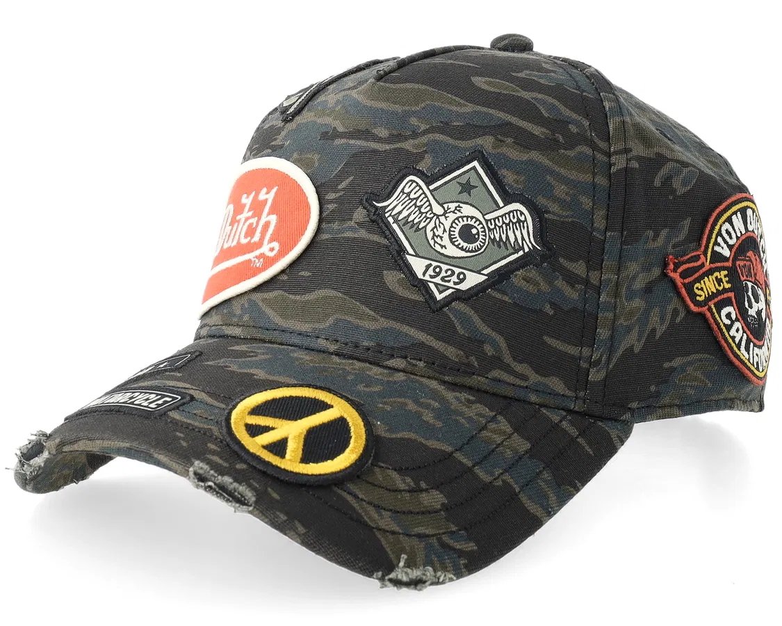 Von Dutch baseballkasket med tiger camo mønster, A-Frame stil, afslappet og sporty hovedbeklædning for mænd og kvinder.