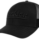 Sort Stetson baseball trucker cap med monokrom design, justérbar snapback, afslappet stil, foran med Stetson-logo.