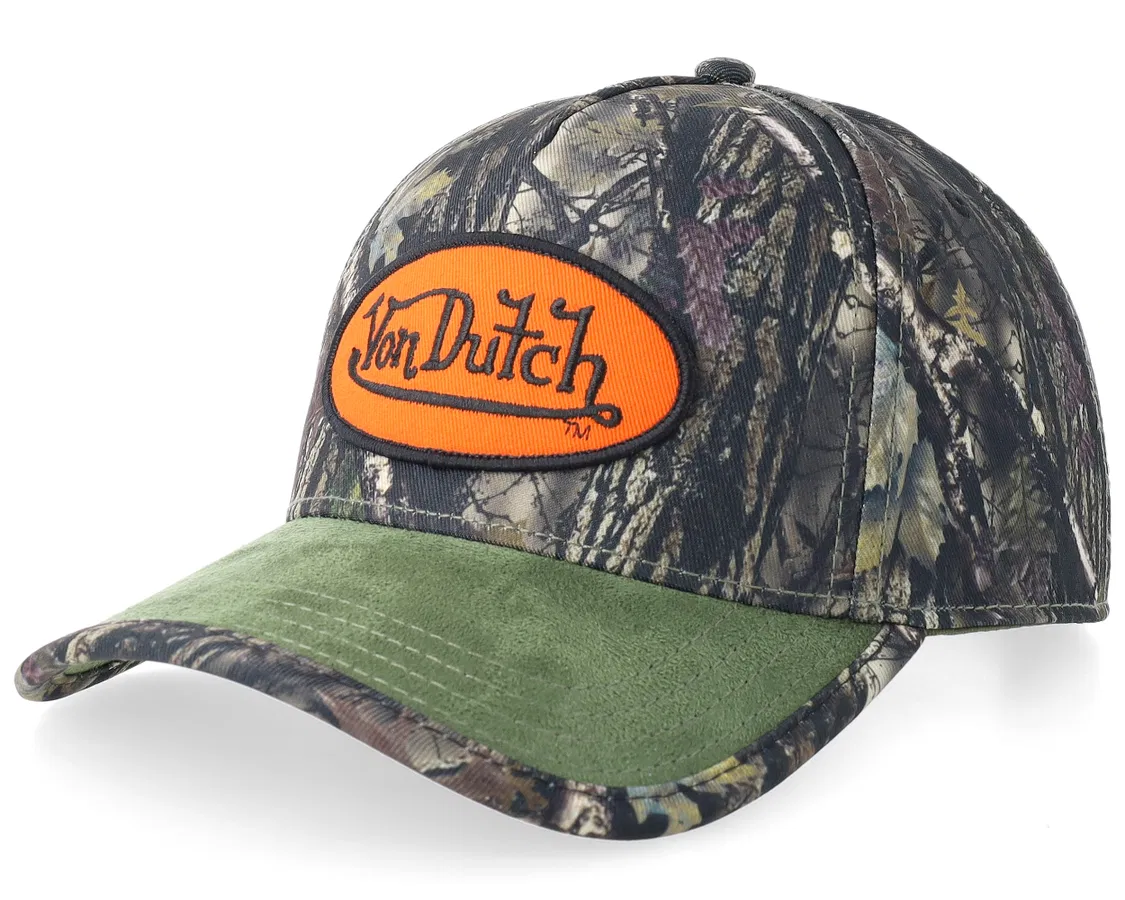 Von Dutch A-Frame kasket med oval patch i grøn kamouflage, afslappet cap til udendørs brug