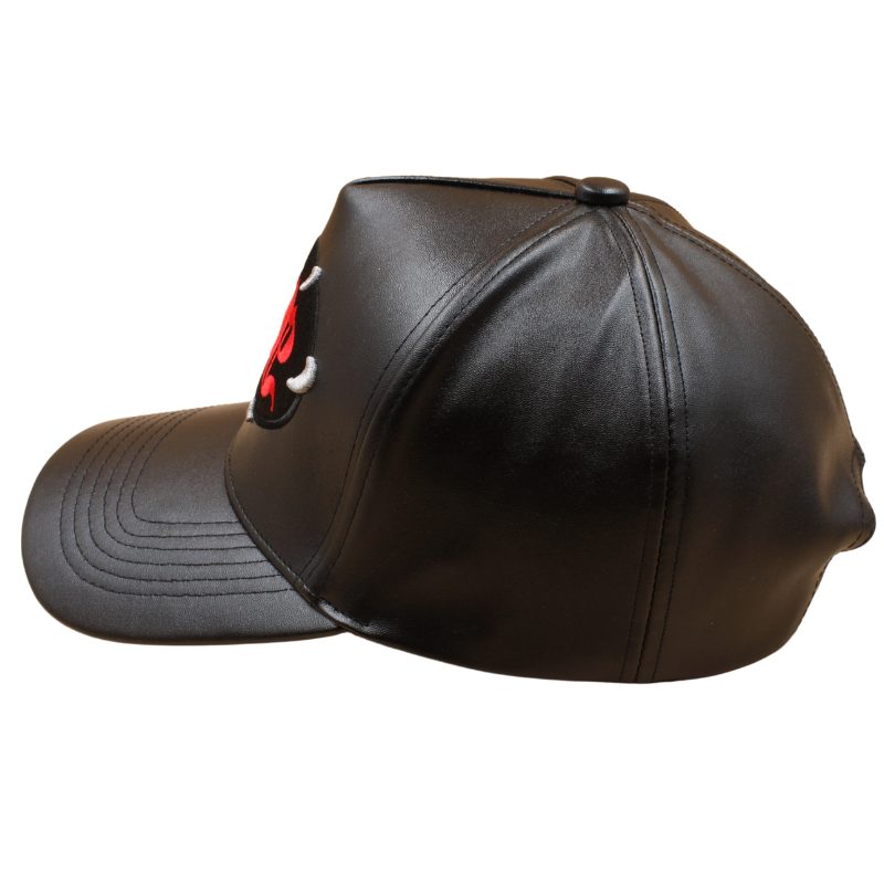 Black PU Leather Sabochini - "FANGS" Logo A-Frame Cap - Headz Up 