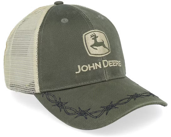 John Deere - Oil Skin Look w/Mesh Back - Off White/Olive