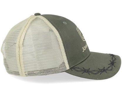 John Deere - Oil Skin Look w/Mesh Back - Off White/Olive