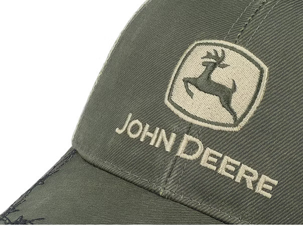 John Deere - Oil Skin Look w/Mesh Back - Off White/Olive - Headz Up 