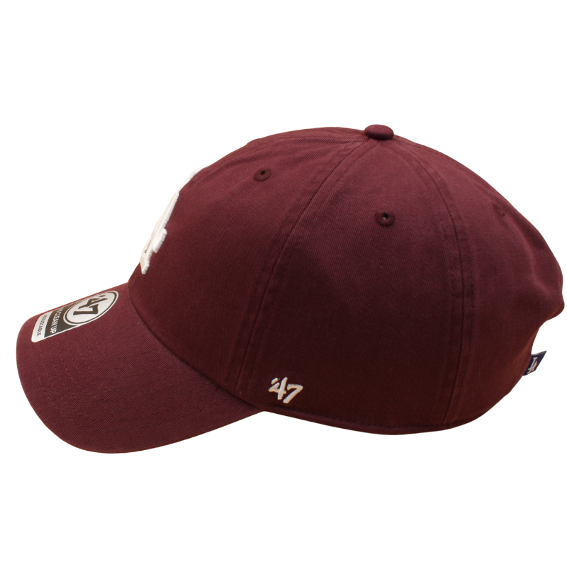 Maroon '47 Los Angeles Dodgers MLB justerbar baseballkasket med logo og luftige materiale.