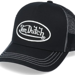 Sort Von Dutch trucker cap med oval patch og syninger, blødt stof og justerbar rem foran og bagpå.