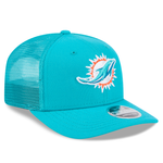 New Era 9SEVENTY stretch mesh snapback cap med Miami Dolphins logo, sort og grå mesh materiale, justerbar snapback lukning