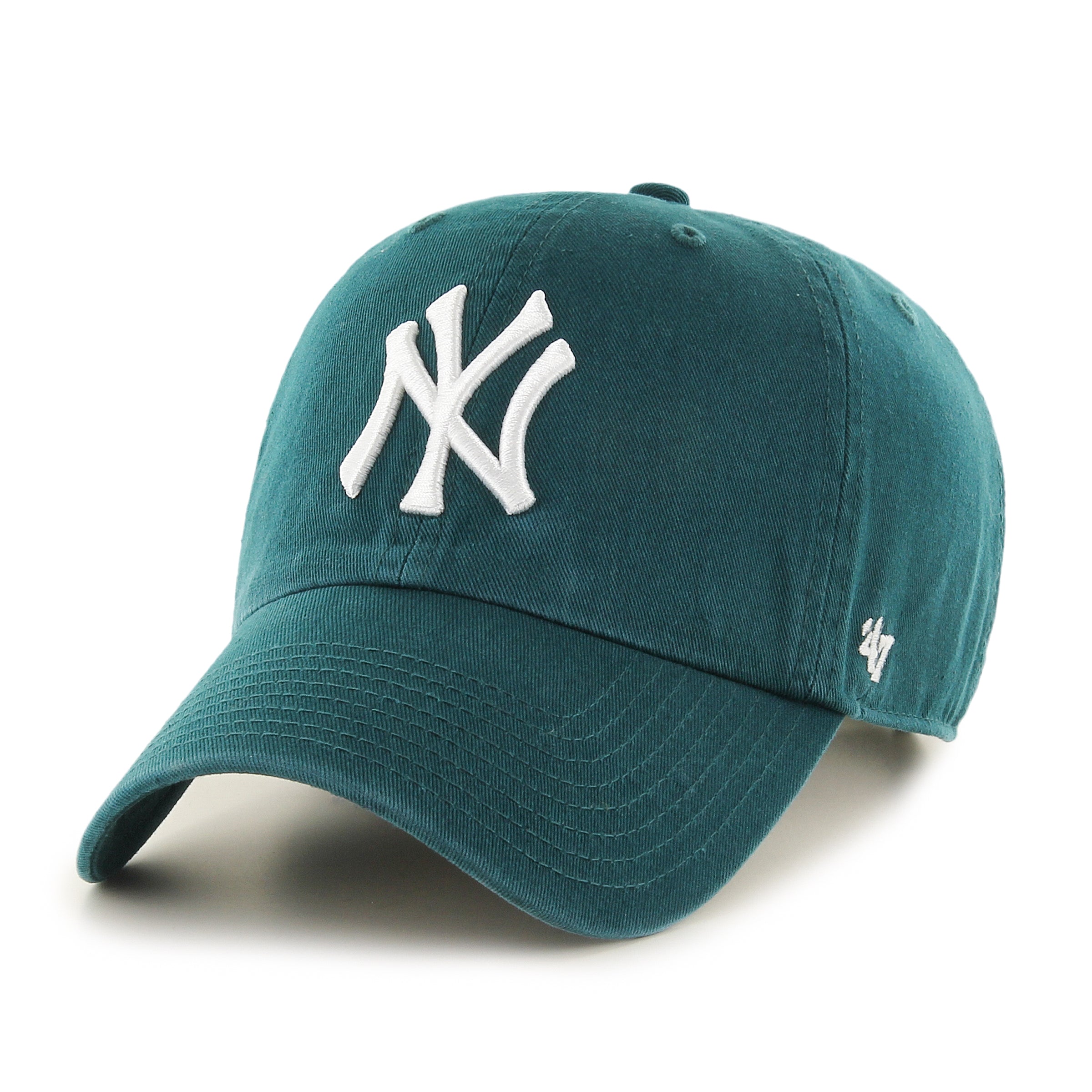 '47 New York Yankees MLB Cap i Pacific Green med justerbart spænde og logo foran, lavet af blødt stof.