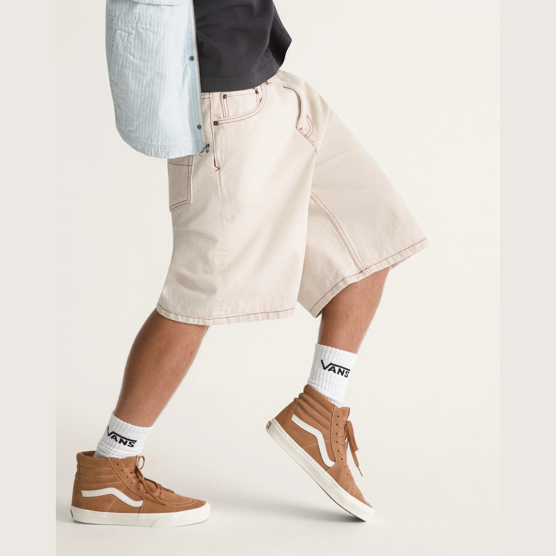 VANS Check-5 baggy denim shorts i naturlig farve, casual bukser i slidstærkt denim med løs pasform
